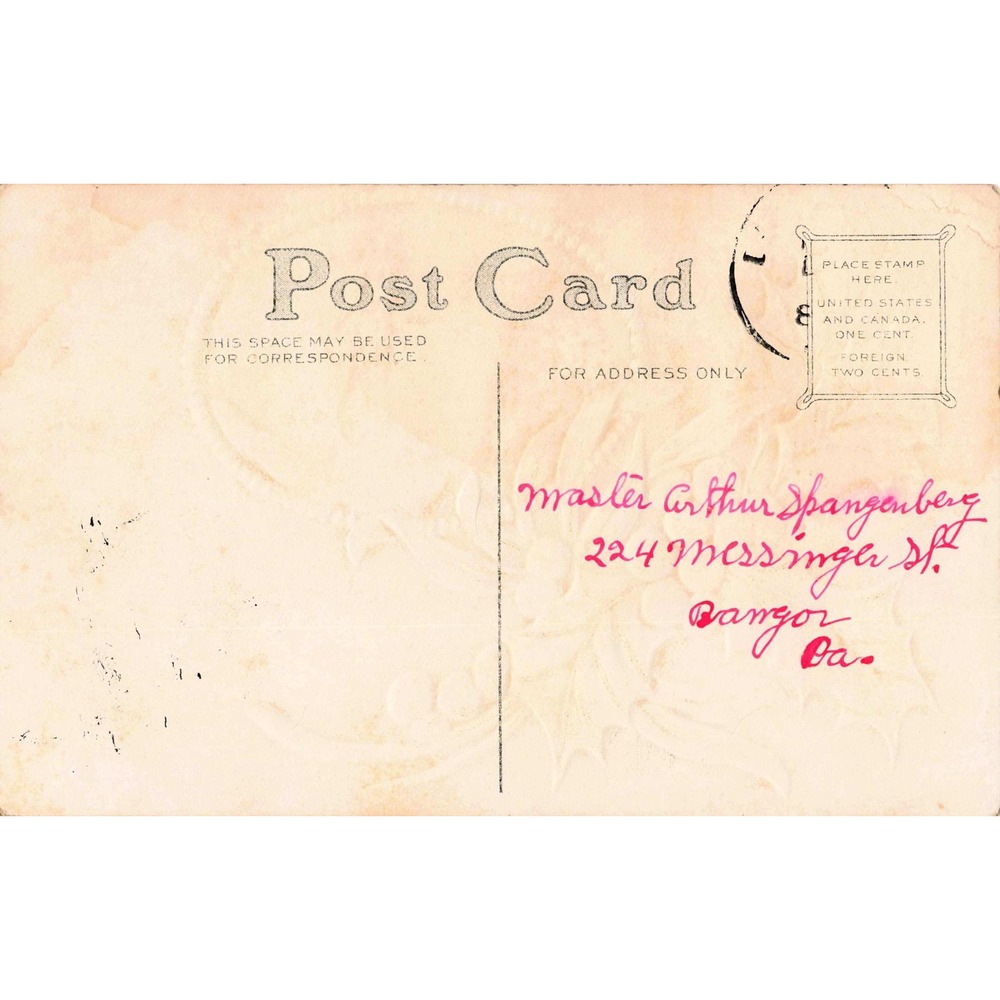 Christmas Postcard Santa Claus Holly Mistletoe Embossed Antique c1910 3623 - Picture 2 of 2